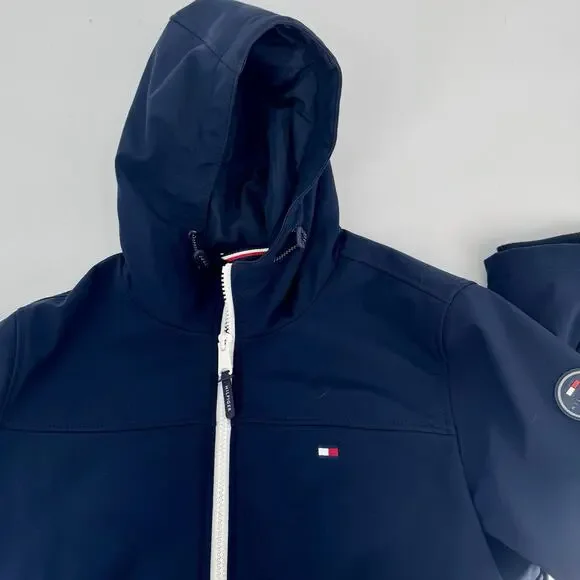 Tommy Hilfiger Navy Blue Softshelll Hooded Bomber Jacket Nautical Sailor Classic - Picture 3 of 10